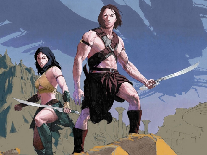 John Carter and Dejah Thoris with swords