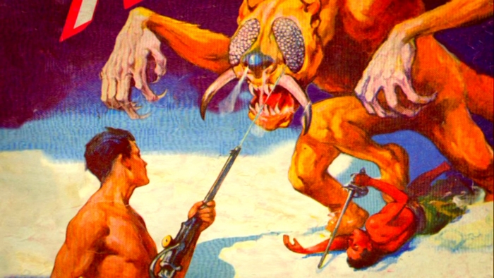John Carter fighting a giant insectoid monster