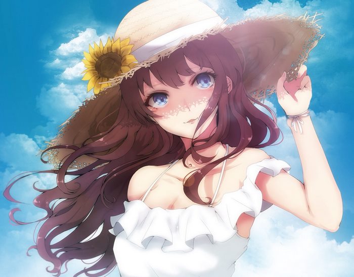 Shiki Ichinose in a Straw Hat with Sunflower