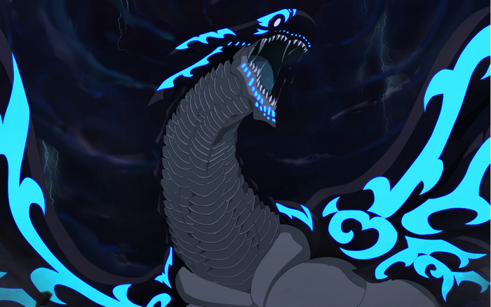 Acnologia from Fairy Tail roaring in a storm
