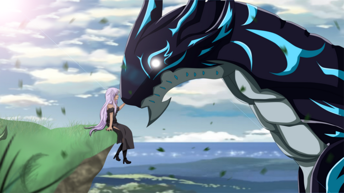 Acnologia from Fairy Tail with a girl