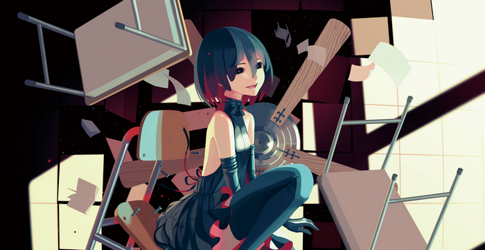 Ougi Oshino in a chaotic classroom