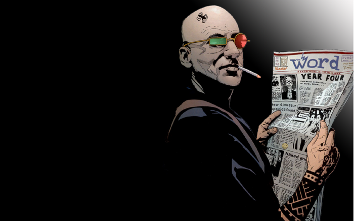 Spider Jerusalem reading 'The Word' newspaper