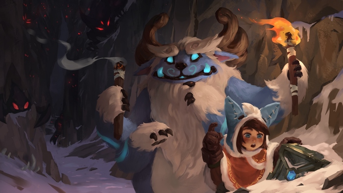 Nunu and Willump from League of Legends in a cave