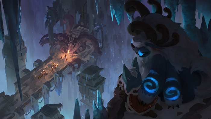 Nunu from League of Legends in a frozen cave