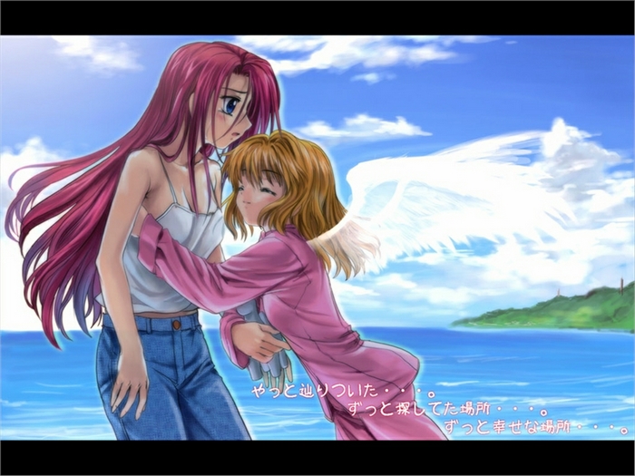 Haruko Kamio with an angel by the sea