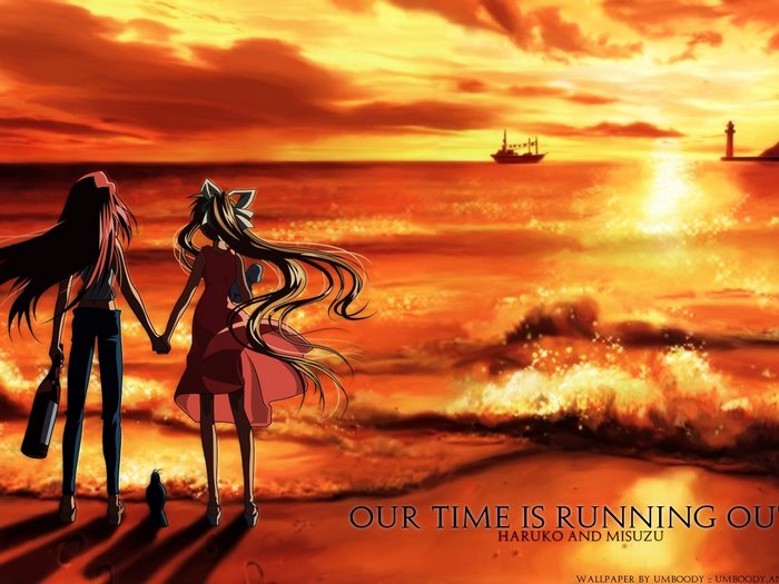 Haruko and Misuzu on a Beach at Sunset