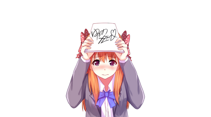 Chiyo Sakura holding a paper with signature