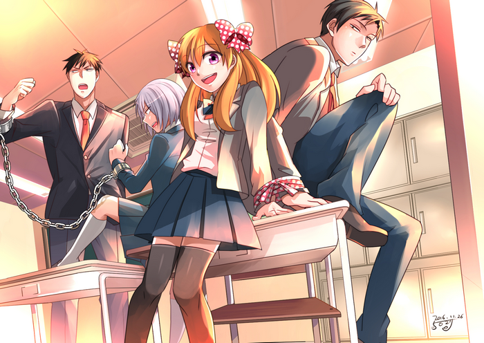 Chiyo Sakura and friends in a classroom