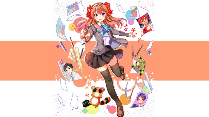 Chiyo Sakura with school supplies and friends