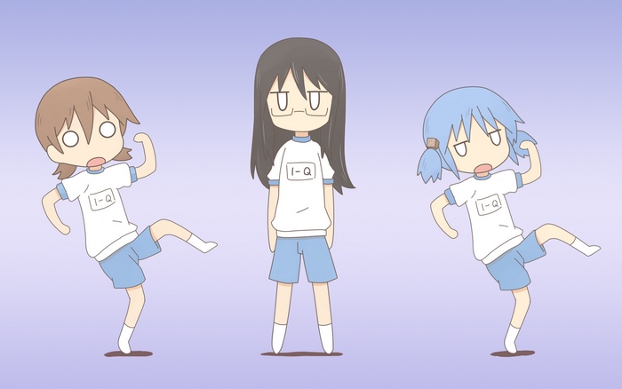 Three girls in athletic wear with "I-Q" on shirts