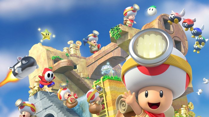 Toad from Super Mario with enemies and coins