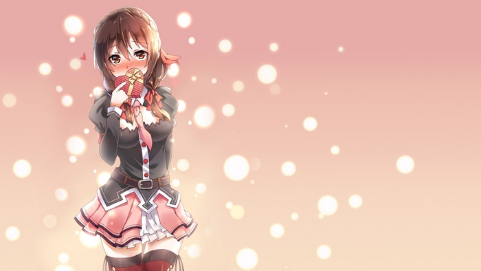 Yunyun from KonoSuba holding a heart-shaped chocolate box
