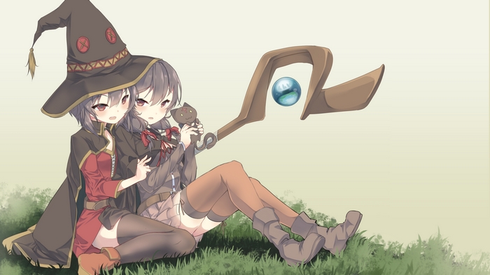 Yunyun from KonoSuba sitting with another girl