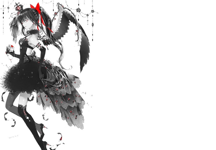 Homura Akuma with black wings and red bow