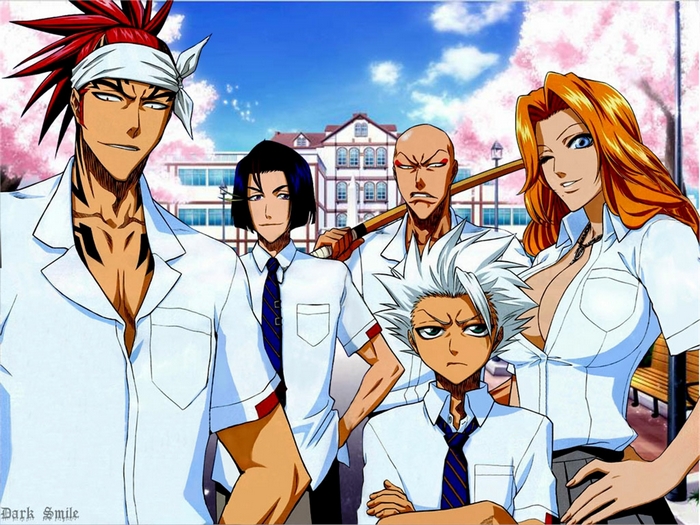 Group of Bleach characters in school uniforms