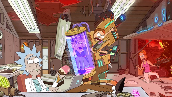 Rick and Morty in a Garage Lab