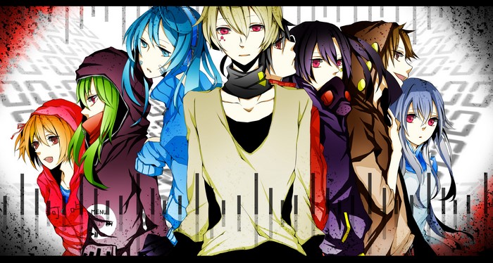 Group of anime characters with colorful hair