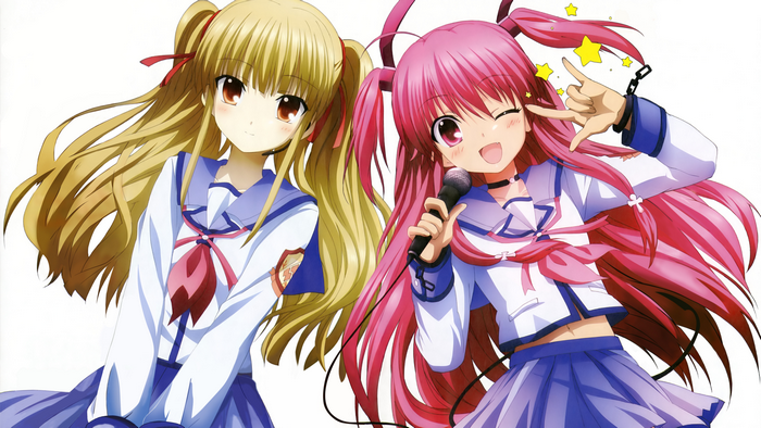 Yusa from Angel Beats! singing with a microphone