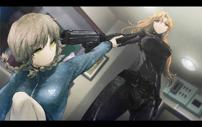 Suzuha Amane from Steins;Gate holding a gun