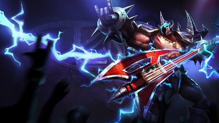 Mordekaiser from League of Legends playing guitar