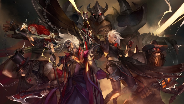 League of Legends characters Mordekaiser, Karthus, Vladimir, Katarina, and Darius