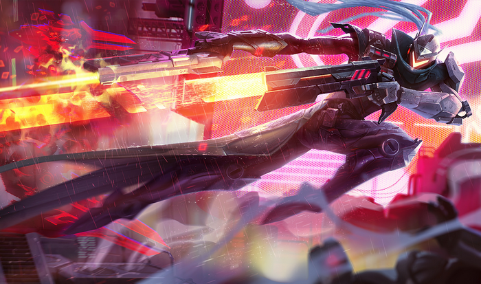Lucian from League of Legends firing guns