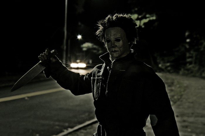 Michael Myers with knife at night