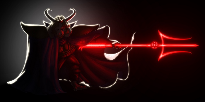 Asgore from Undertale holding a trident