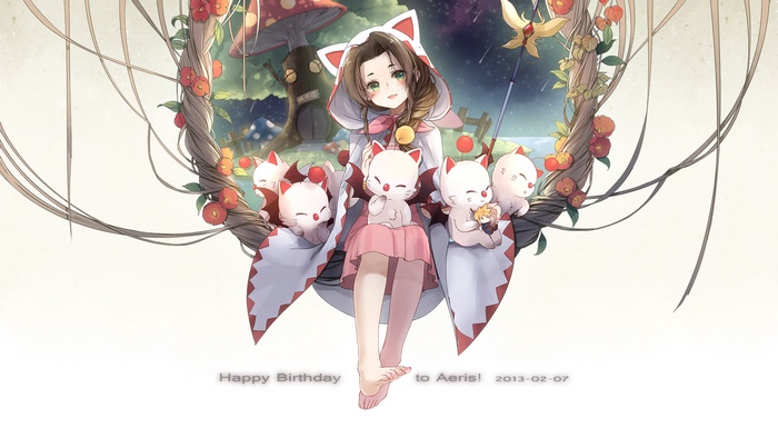 Aerith Gainsborough with Moogles from Final Fantasy