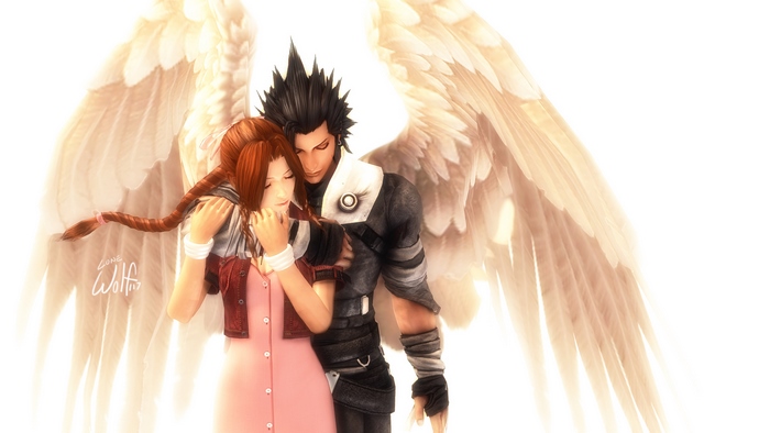 Aerith Gainsborough and Zack Fair with Angel Wings