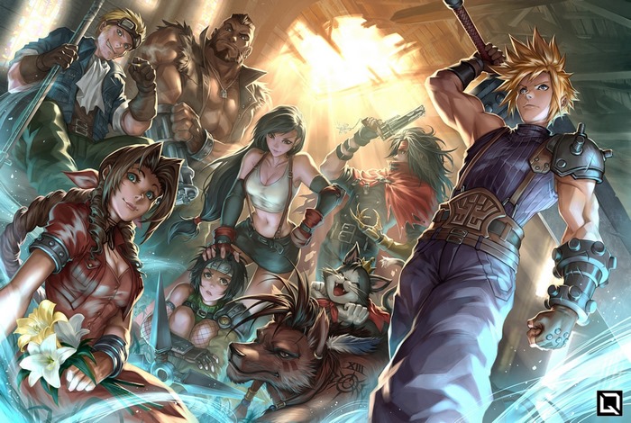 Final Fantasy VII characters in a dramatic scene