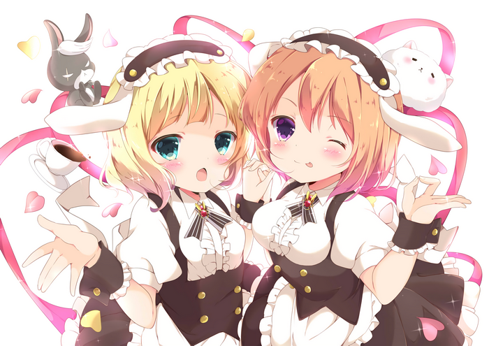 Two anime girls in maid outfits with bunny ears