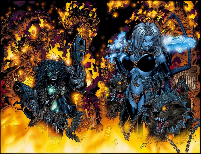 Lady Death and Male Character with Guns