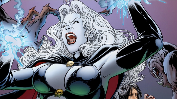 Lady Death fighting monsters