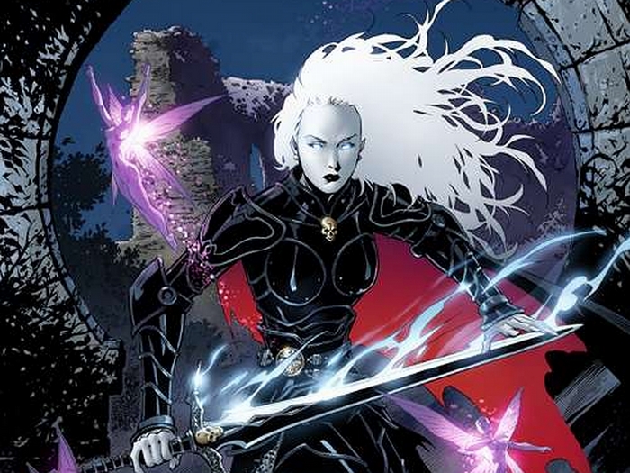 Lady Death with sword and fairies