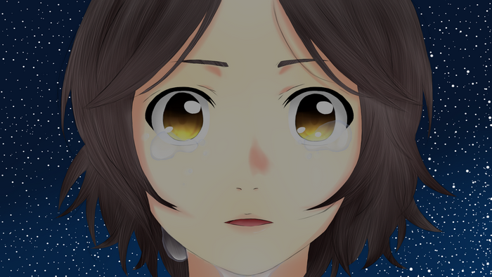 Tsubaki Sawabe crying under the stars