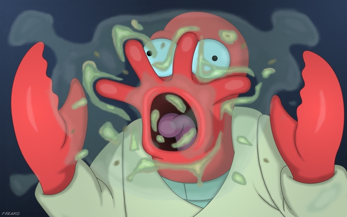 Dr. Zoidberg from Futurama covered in slime