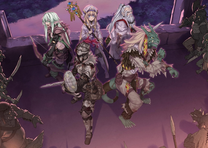Goblin Slayer characters fighting goblins