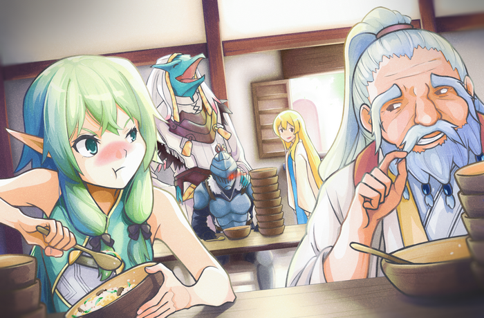 High Elf Archer and companions eating