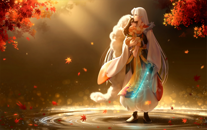 Sesshomaru holding child from InuYasha