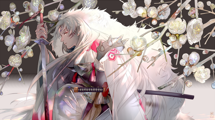 Sesshomaru from InuYasha with plum blossoms