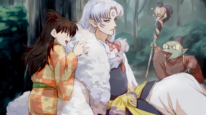 Sesshomaru and Kagome from InuYasha with a goblin