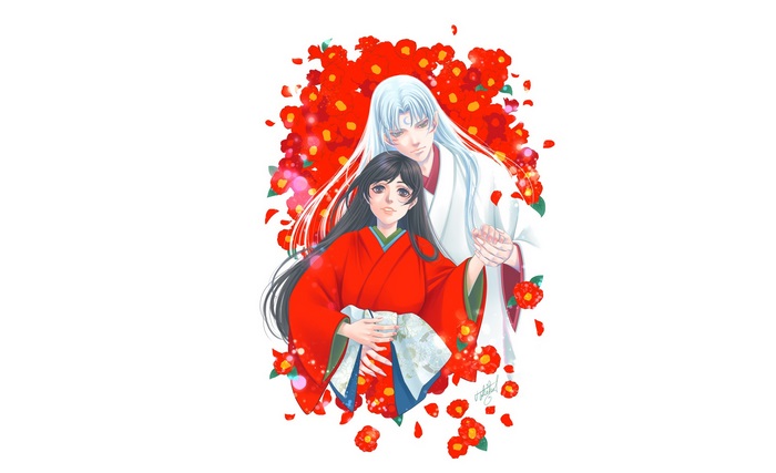 Sesshomaru and Rin from InuYasha surrounded by flowers