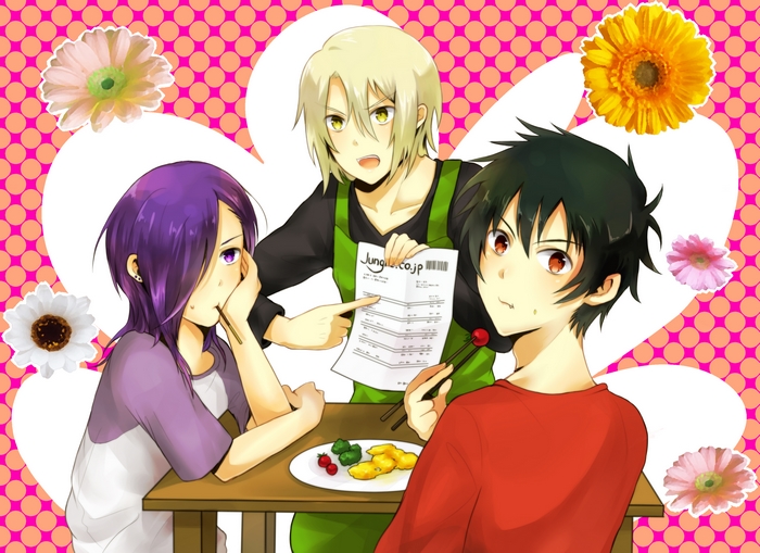 Sadao Maou and two others at a table