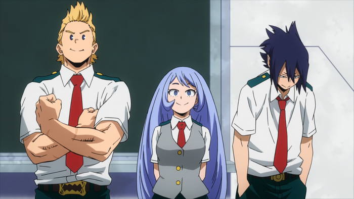 Mirio Togata, Nejire Hado, and Tamaki Amajiki from My Hero Academia