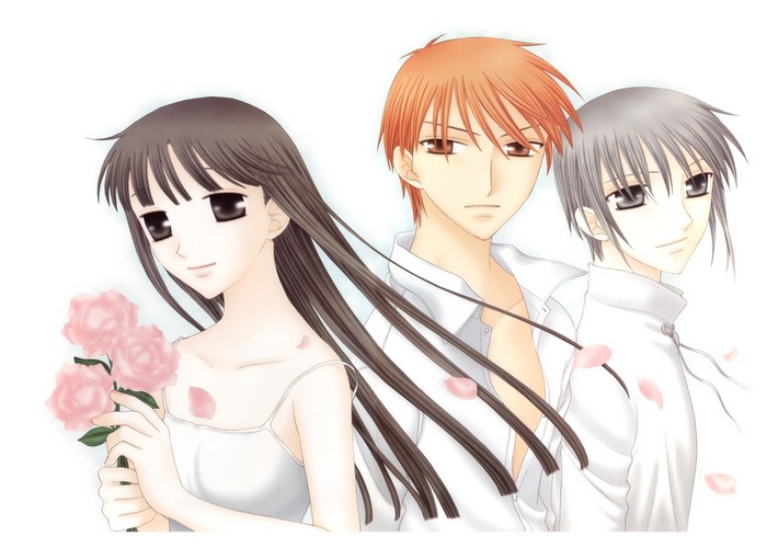 Tohru Honda, Kyo Sohma, and Yuki Sohma from Fruits Basket
