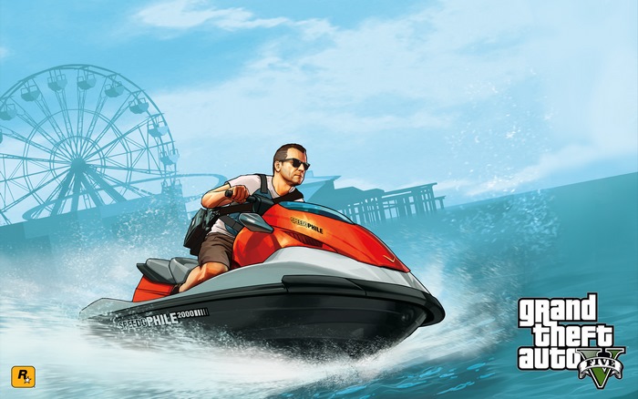Michael De Santa from Grand Theft Auto V on a Jet Ski