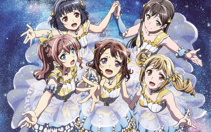 Five girls from BanG Dream! in starry outfits