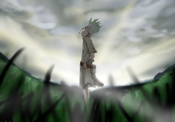Senku Ishigami looking up at the sky